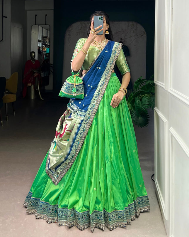 Paithani Soft Silk Zari Weaving Lehenga Set with Batwa