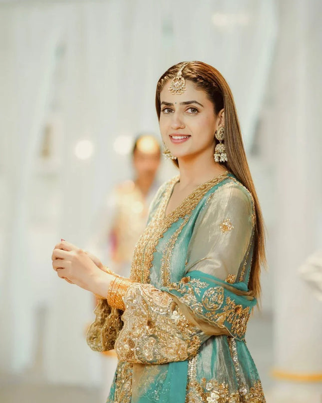 Premium Embroidered Fendy Silk Kurti Sharara Set with Flared Sharara and Sequined Dupatta