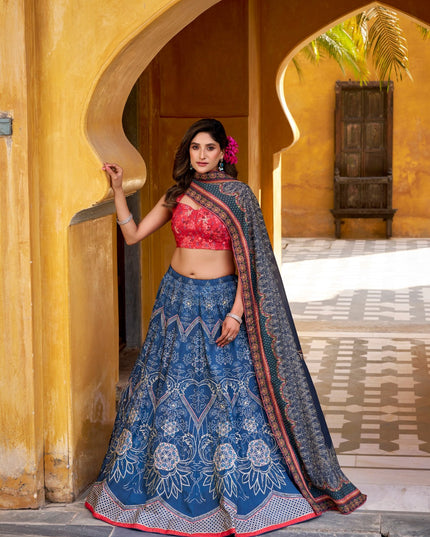 Vaishali Silk Printed Lehenga Set with Beads and Gotta Patti Work