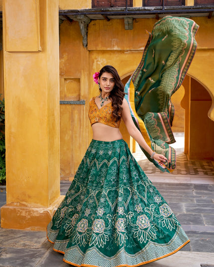 Vaishali Silk Printed Lehenga Set with Beads and Gotta Patti Work