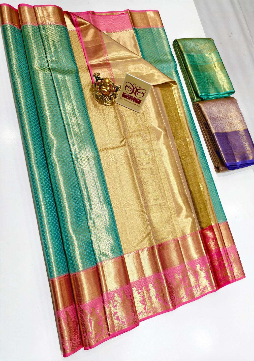 Kanchipuram pure silk wedding saree in vibrant colors with intricate work