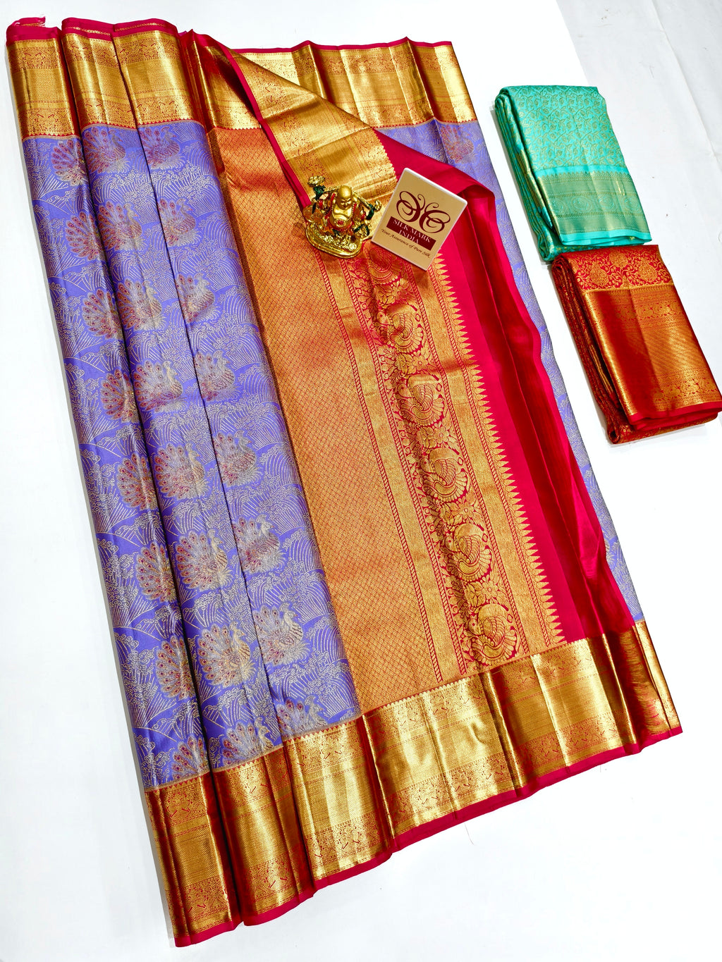 Kanchipuram pure silk wedding saree in vibrant colors with intricate work