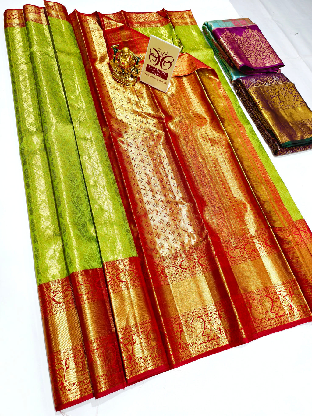 Kanchipuram pure silk wedding saree in vibrant colors with intricate work