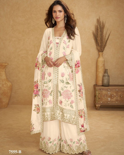Elegant Chinon Sequins and Mirror Work Kurta Palazzo Set