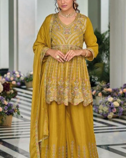 Luxury Heavy Chinon Embroidery Kurta Palazzo Set with Dupatta