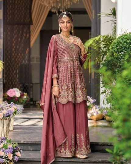 Luxury Heavy Chinon Embroidery Kurta Palazzo Set with Dupatta