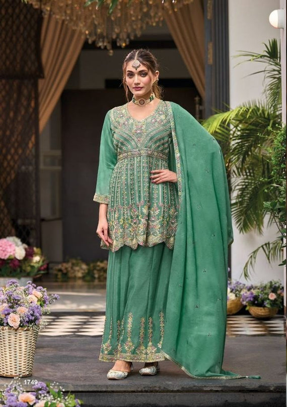 Luxury Heavy Chinon Embroidery Kurta Palazzo Set with Dupatta