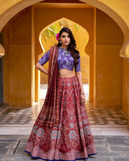 Vaishali Silk Printed Lehenga Set with Beads and Gotta Patti Work
