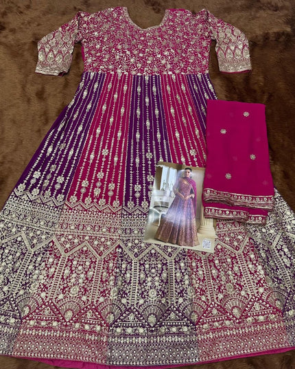 Designer Heavy Georgette Embroidered Sequins Gown With Dupatta