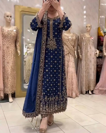 Heavy Faux Georgette Chine Sequence Work Top-Bottom And Dupatta Set