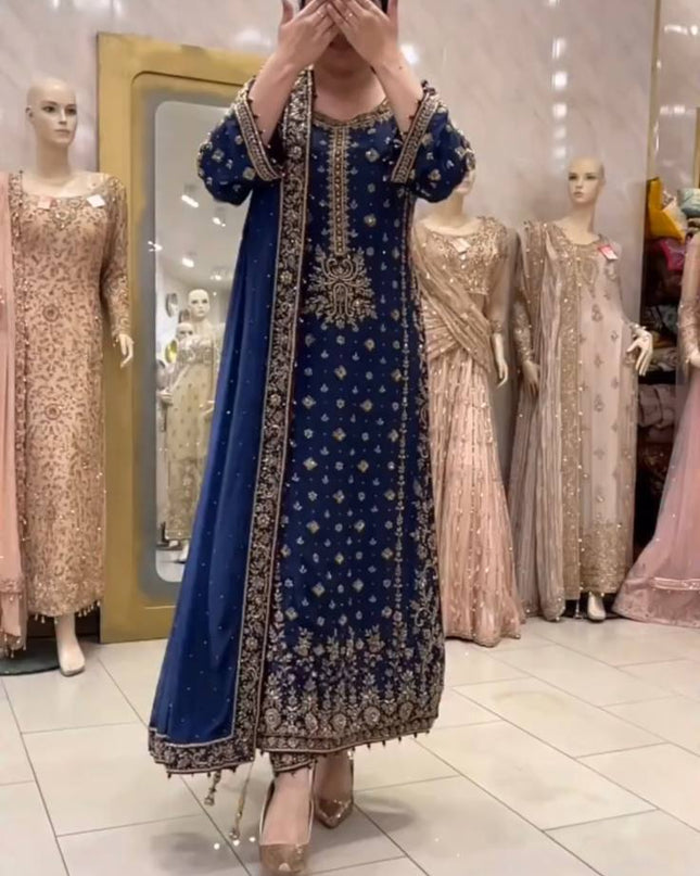 Heavy Faux Georgette Chine Sequence Work Top-Bottom And Dupatta Set