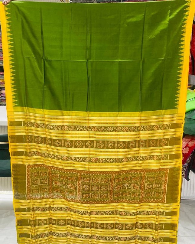 Olive Green Odisha Handloom Sambalpuri Silk Saree