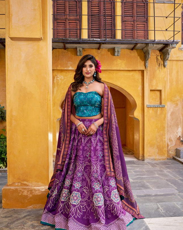 Vaishali Silk Printed Lehenga Set with Beads and Gotta Patti Work
