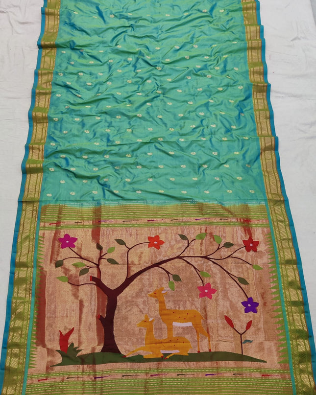Premium Luxury Bridal Pure Silk Handloom Paithani Saree with Golden Zari and Fancy Pallu