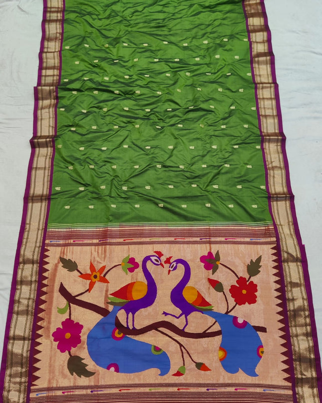 Premium Luxury Bridal Pure Silk Handloom Paithani Saree with Golden Zari and Fancy Pallu