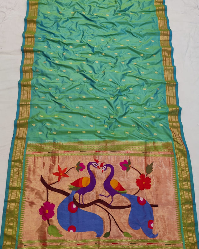 Premium Luxury Bridal Pure Silk Handloom Paithani Saree with Golden Zari and Fancy Pallu