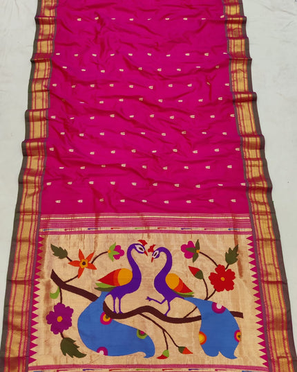 Premium Luxury Bridal Pure Silk Handloom Paithani Saree with Golden Zari and Fancy Pallu
