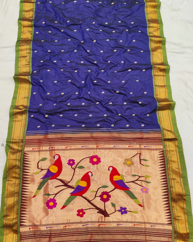 Premium Luxury Bridal Pure Silk Handloom Paithani Saree with Golden Zari and Fancy Pallu
