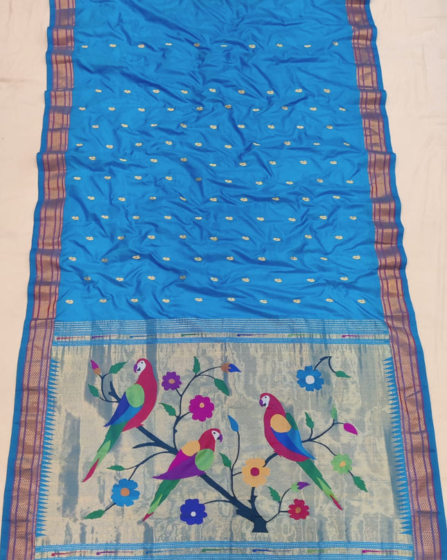 Premium Luxury Bridal Pure Silk Handloom Paithani Saree with Golden Zari and Fancy Pallu