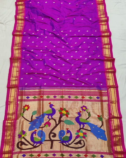 Premium Luxury Bridal Pure Silk Handloom Paithani Saree with Golden Zari and Fancy Pallu