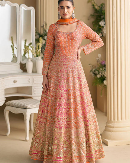 Designer Heavy Georgette Embroidered Sequins Gown With Dupatta