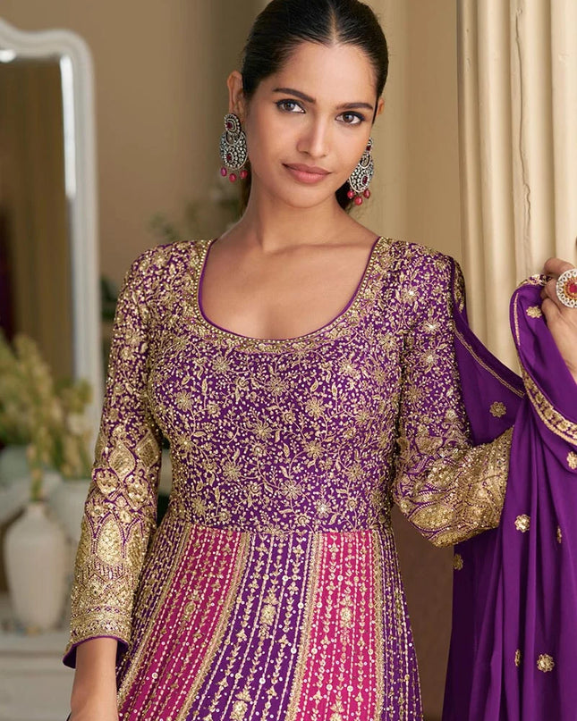 Designer Heavy Georgette Embroidered Sequins Gown With Dupatta