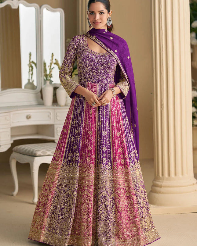 Designer Heavy Georgette Embroidered Sequins Gown With Dupatta