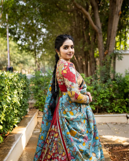 Premium Red Tussar Silk Lehenga Choli With Kalamkari Print