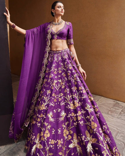 Designer Purple Thai Silk Lehenga Choli with Zari Sequins | Wedding & Festive Wear