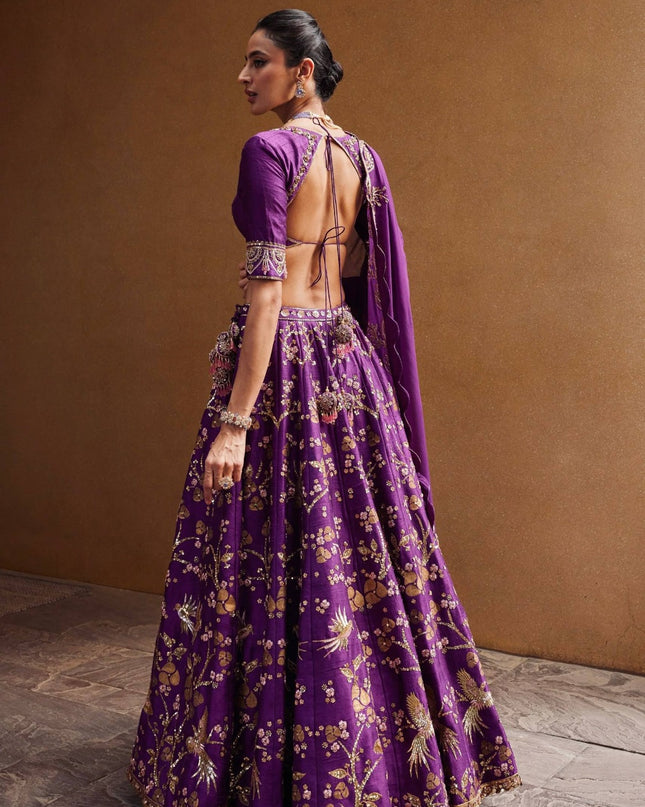 Designer Purple Thai Silk Lehenga Choli with Zari Sequins | Wedding & Festive Wear