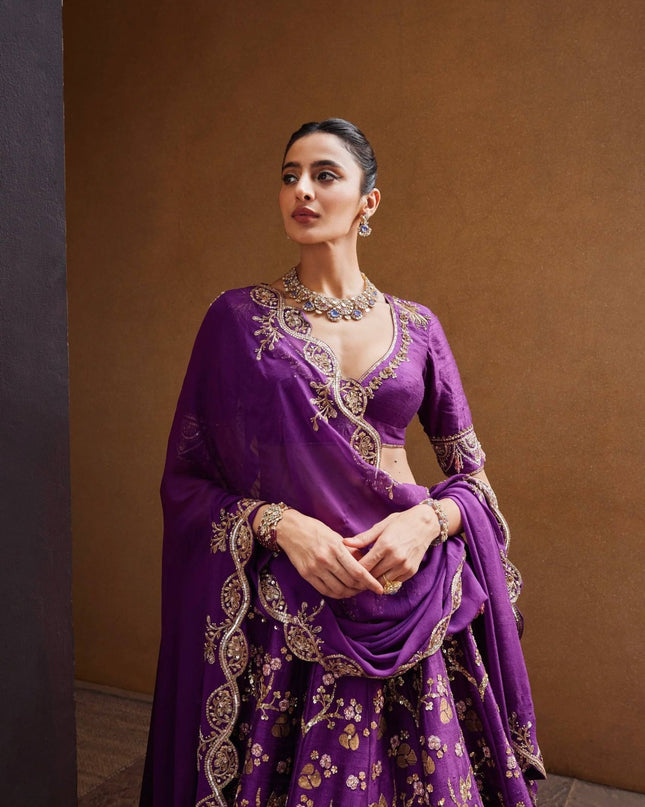 Designer Purple Thai Silk Lehenga Choli with Zari Sequins | Wedding & Festive Wear