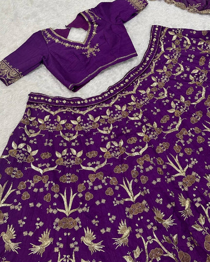 Designer Purple Thai Silk Lehenga Choli with Zari Sequins | Wedding & Festive Wear