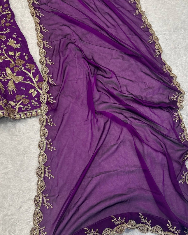 Designer Purple Thai Silk Lehenga Choli with Zari Sequins | Wedding & Festive Wear