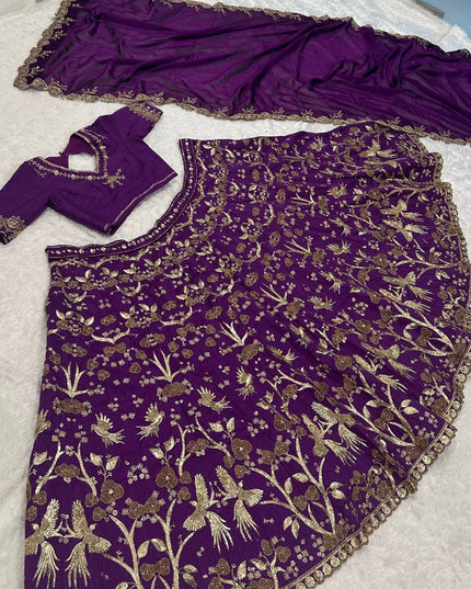 Designer Purple Thai Silk Lehenga Choli with Zari Sequins | Wedding & Festive Wear