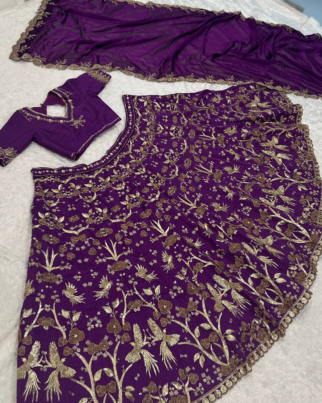 Designer Purple Thai Silk Lehenga Choli with Zari Sequins | Wedding & Festive Wear