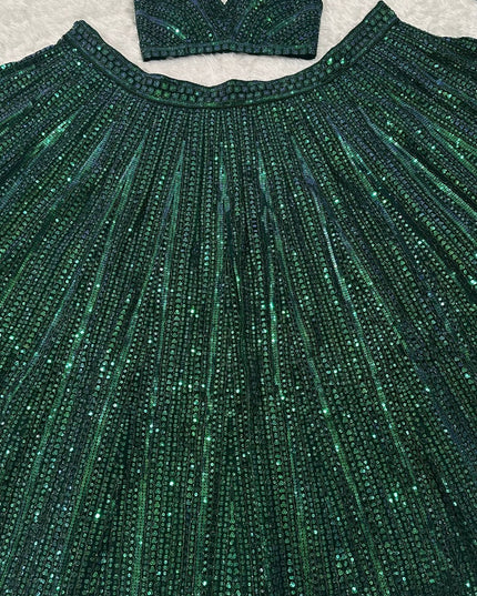 Designer Net Lehenga with Rainbow Sequins & Dori Work, 3.5 Meter Flared Festive Wear