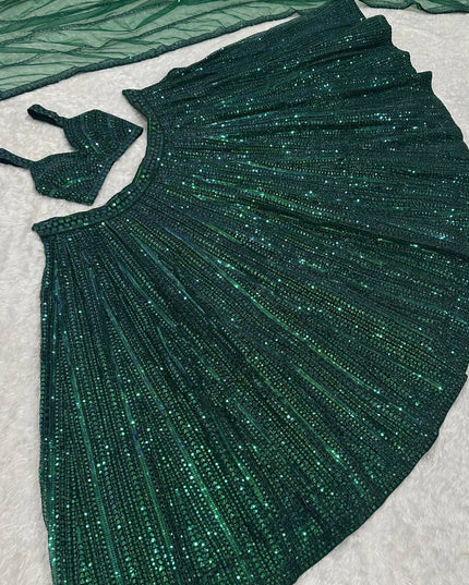 Designer Net Lehenga with Rainbow Sequins & Dori Work, 3.5 Meter Flared Festive Wear