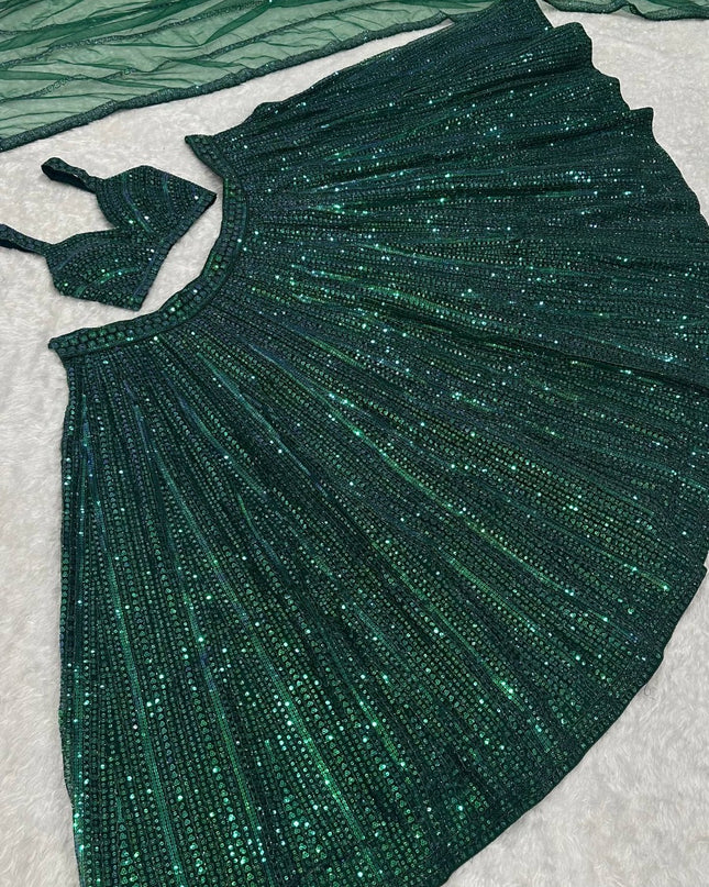 Designer Net Lehenga with Rainbow Sequins & Dori Work, 3.5 Meter Flared Festive Wear