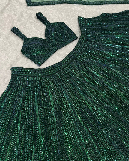 Designer Net Lehenga with Rainbow Sequins & Dori Work, 3.5 Meter Flared Festive Wear