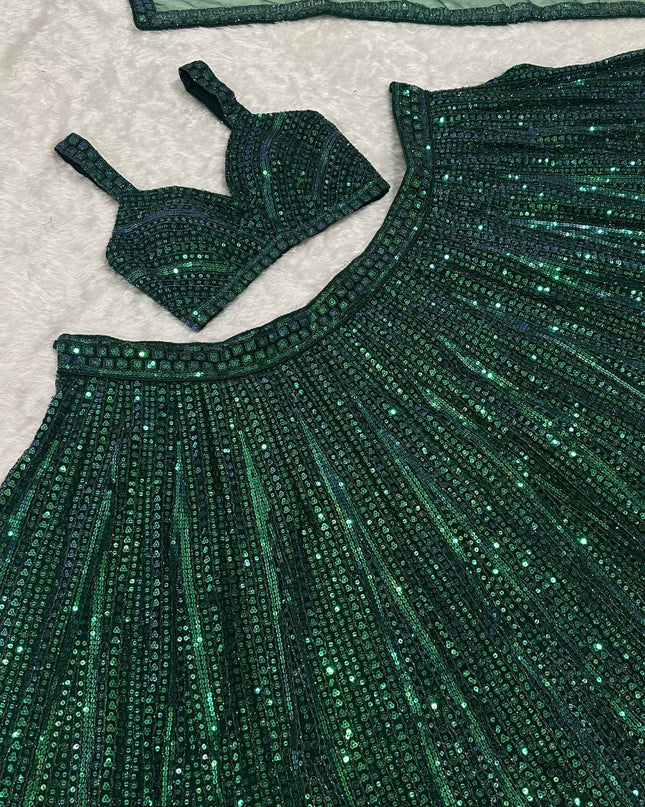 Designer Net Lehenga with Rainbow Sequins & Dori Work, 3.5 Meter Flared Festive Wear