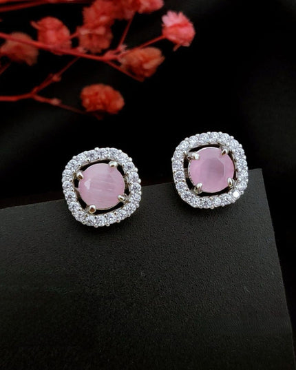 Exquisite AD Stone Necklace Set with Coordinated Drop Earrings and Classic Stud Earrings