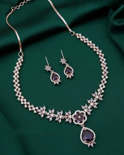 Exquisite AD Stone Necklace Set with Coordinated Drop Earrings and Classic Stud Earrings