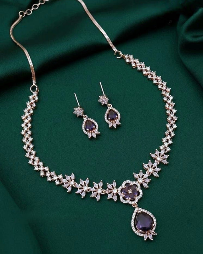 Exquisite AD Stone Necklace Set with Coordinated Drop Earrings and Classic Stud Earrings