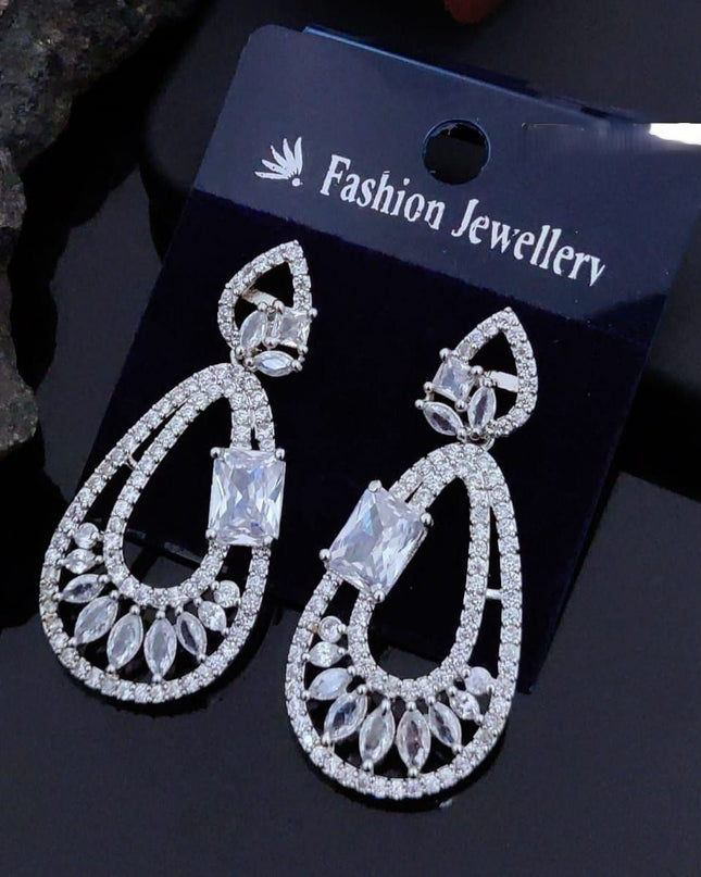 Exquisite AD Stone Necklace Set with Matching Earrings and Designer Drop Earring Combo