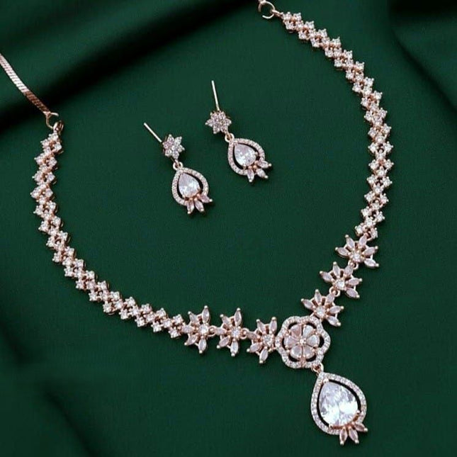 Exquisite AD Stone Necklace Set with Matching Earrings and Designer Drop Earring Combo