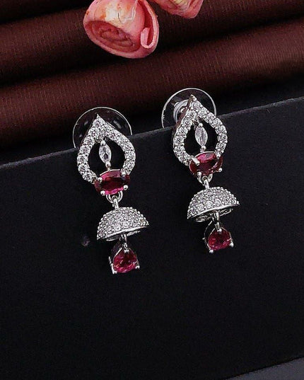 Exquisite AD Stone Necklace Set with Matching Drop Earrings and Statement Jhumka Combo