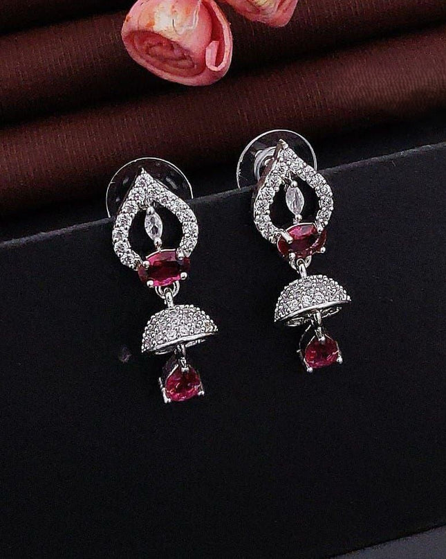 Exquisite AD Stone Necklace Set with Matching Drop Earrings and Statement Jhumka Combo