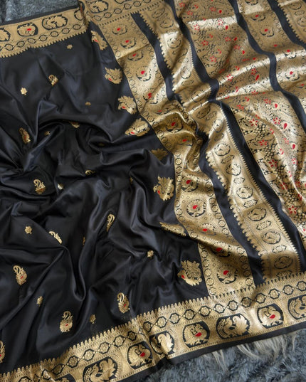 Premium Classic Black Banarasi Bomkai Silk Saree with Rich Zari Weaving