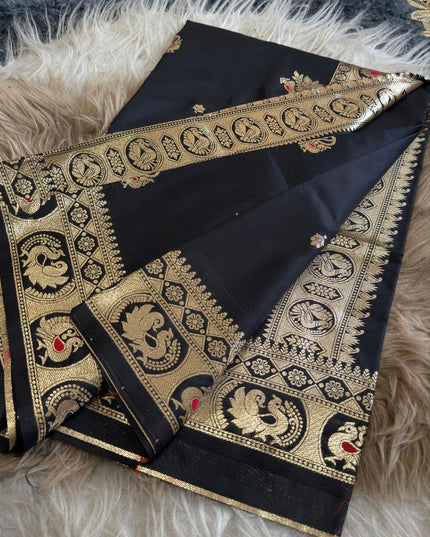 Premium Classic Black Banarasi Bomkai Silk Saree with Rich Zari Weaving