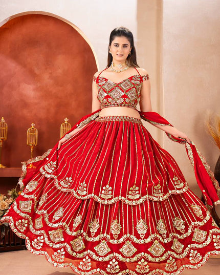 Royal Red Bridal Lehenga with Heavy Embroidery | Wedding & Reception